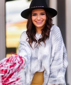 POL Women's Clothing Blue And White Tie Dye Oversized Knit Sweater