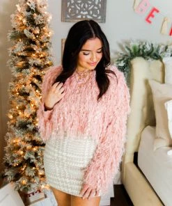 HYFVE Pink Fringe Knit Cropped Sweater Women's Clothing