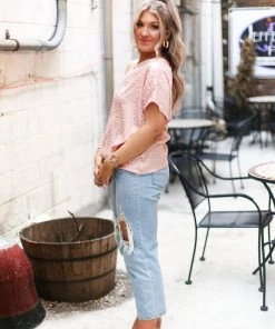 Entro Women's Clothing Blush Pink Leopard Silk One Shoulder Top