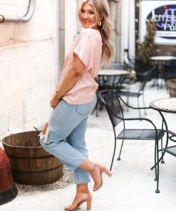 Entro Women's Clothing Blush Pink Leopard Silk One Shoulder Top