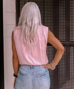 Glam Women's Clothing Blush Pink Shoulder Pad Tank Top