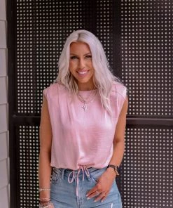 Glam Women's Clothing Blush Pink Shoulder Pad Tank Top