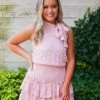 TCEC Blush Pink Smocked Ruffle Mock Neck Dress