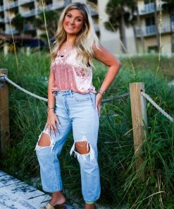 Listicle Blush Velvet Tank Top Women's Clothing