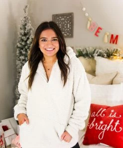 Zeanna Bone Teddy Half Zip Pullover