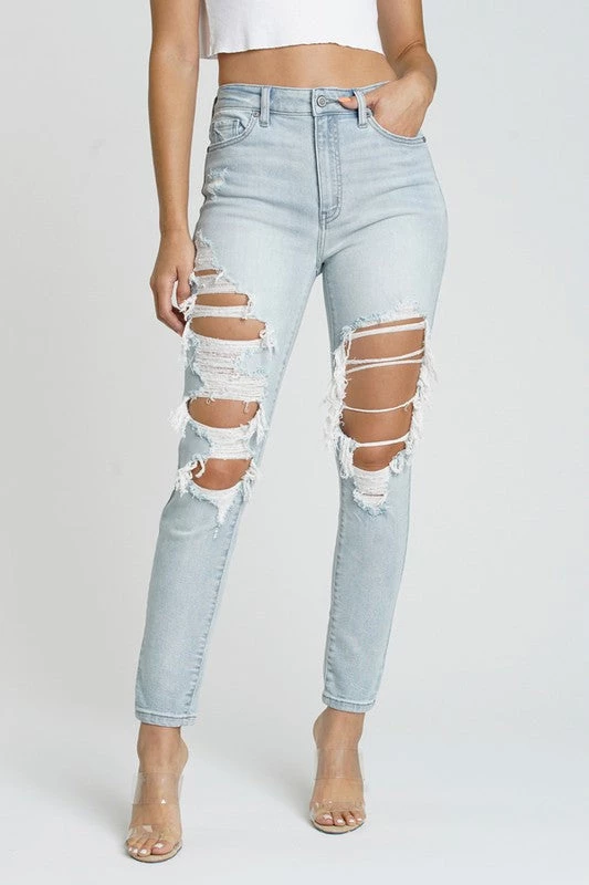 Euina Bonus Points Distressed Girlfriend Jeans - Light Wash 5 Euina Bonus Points Distressed Girlfriend Jeans - Light Wash