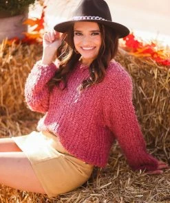 POL Brick Red Popcorn Sweater