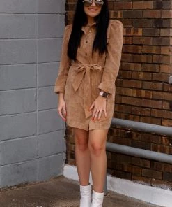 TCEC Brown Corduroy Button Down Mini Dress
