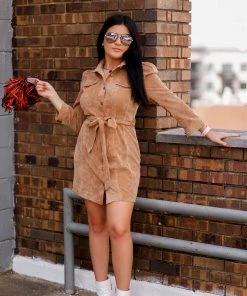TCEC Brown Corduroy Button Down Mini Dress