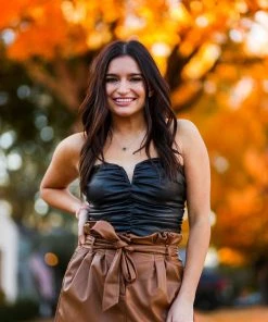 Do + Be Women's Clothing Brown Faux Leather Paper Bag Mini Skirt