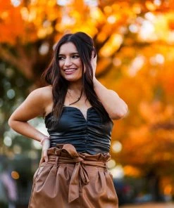 Do + Be Women's Clothing Brown Faux Leather Paper Bag Mini Skirt