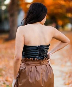 Do + Be Women's Clothing Brown Faux Leather Paper Bag Mini Skirt
