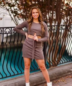 Le Lis Brown Knit Front Tie Cutout Mini Dress