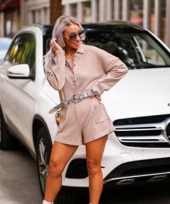 Peach Love California Brown Ribbed Knit Romper