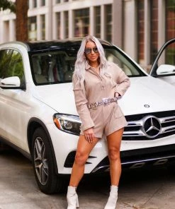 Peach Love California Brown Ribbed Knit Romper