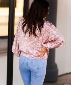 Adrienne Brown And Pink Leopard Front Tie Top Women's Clothing