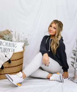 HYFVE Brushed Balloon Sleeve Cropped Hoodie - Charcoal