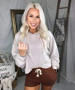 HYFVE Women's Clothing Brushed Balloon Sleeve Cropped Hoodie - Alpaca