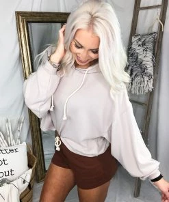 HYFVE Women's Clothing Brushed Balloon Sleeve Cropped Hoodie - Alpaca