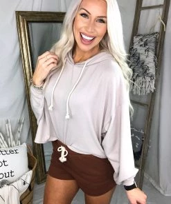 HYFVE Women's Clothing Brushed Balloon Sleeve Cropped Hoodie - Alpaca