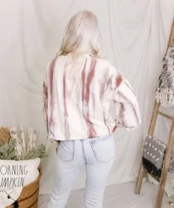 Entro Women's Clothing Button Up Ivory Mocha Tie Dye Top