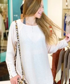 KORI America Women's Clothing Button Sleeve Waffle Top - Oatmeal