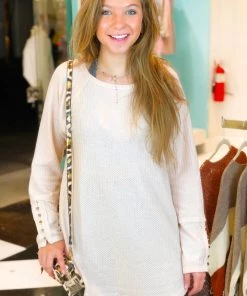 KORI America Women's Clothing Button Sleeve Waffle Top - Oatmeal