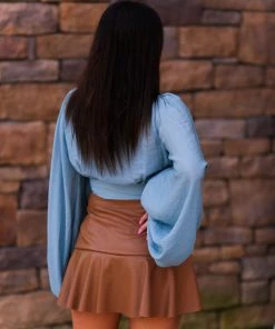 Do + Be Camel Faux Leather Asymmetrical Ruffle Mini Skort Women's Clothing