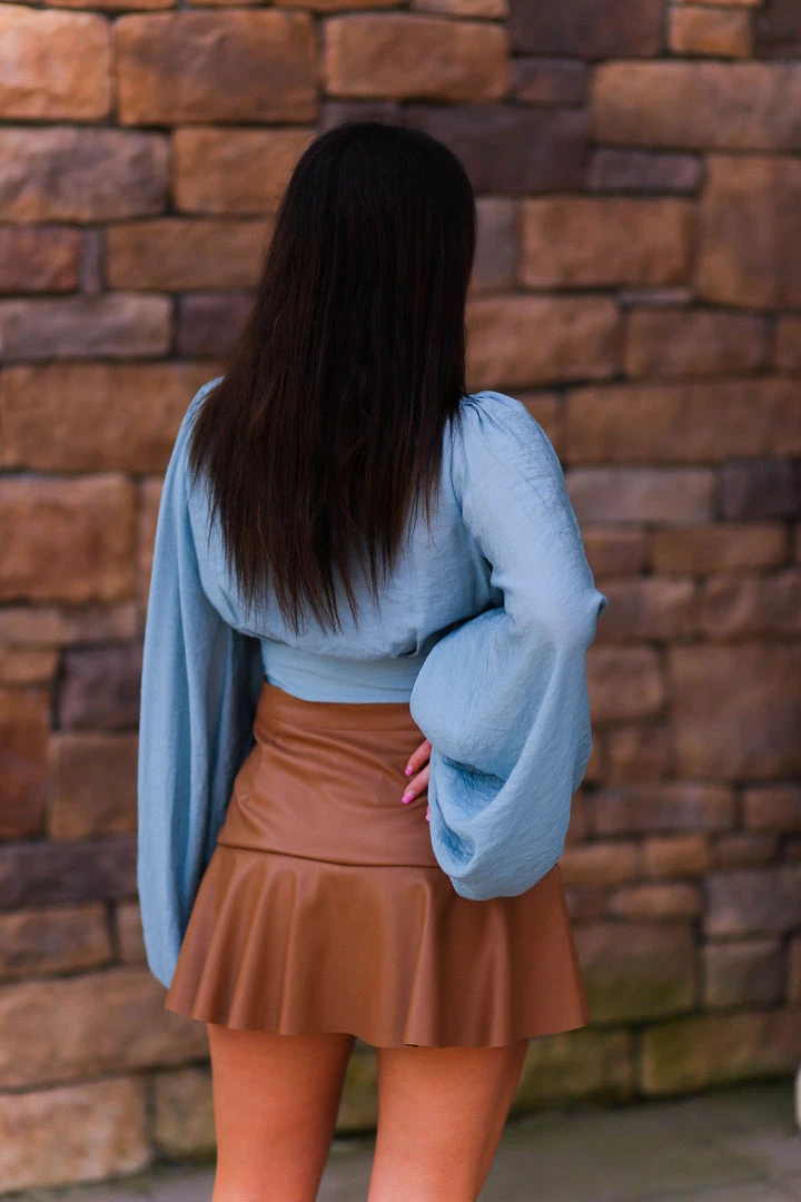 Do + Be Camel Faux Leather Asymmetrical Ruffle Mini Skort Women's Clothing 4 Do + Be Camel Faux Leather Asymmetrical Ruffle Mini Skort Women's Clothing