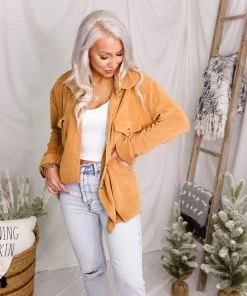 HYFVE Camel Velvet Button Down