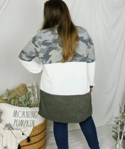 P.S. Kate Women's Clothing Camouflage Color Block Knit Cardigan *Plus Size*