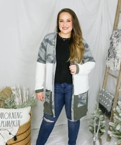 P.S. Kate Women's Clothing Camouflage Color Block Knit Cardigan *Plus Size*