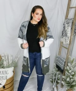 P.S. Kate Women's Clothing Camouflage Color Block Knit Cardigan *Plus Size*