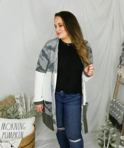 P.S. Kate Women's Clothing Camouflage Color Block Knit Cardigan *Plus Size*