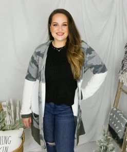 P.S. Kate Women's Clothing Camouflage Color Block Knit Cardigan *Plus Size*