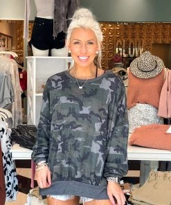 Fantastic Fawn Camouflage Long Sleeve Waffle Top