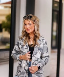 Doe & Rae Camouflage Utility Jacket Women's Clothing