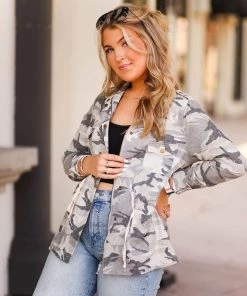 Doe & Rae Camouflage Utility Jacket Women's Clothing