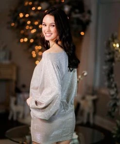 HYFVE Champagne Glitter Dolman Sleeve Mini Dress