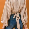 Flying Tomato Champagne Shimmer Striped Blouse Women's Clothing