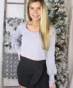 Mustard Seed Bottoms Charcoal Ruffle Denim Mini Skirt