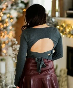 Le Lis Women's Clothing Charcoal Square Neck Open Back Knit Sweater