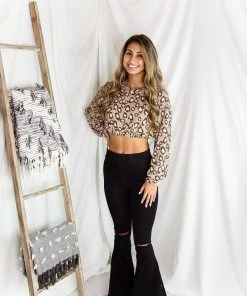 Le Lis Cheetah Long Sleeve Waffle Crop Top