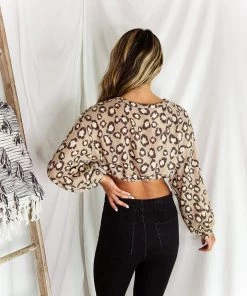 Le Lis Cheetah Long Sleeve Waffle Crop Top