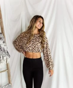 Le Lis Cheetah Long Sleeve Waffle Crop Top