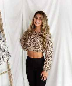 Le Lis Cheetah Long Sleeve Waffle Crop Top