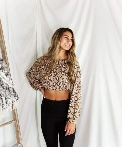 Le Lis Cheetah Long Sleeve Waffle Crop Top