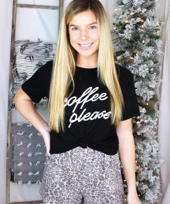 She & Sky Coffee Please Leopard Pajama Set Women's Clothing