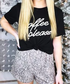 She & Sky Coffee Please Leopard Pajama Set Women's Clothing