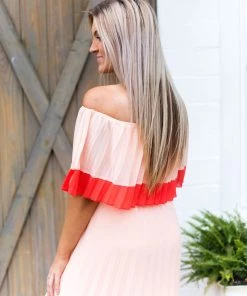 Entro Just Peachy Pleated Off The Shoulder Maxi Dress Women's Clothing